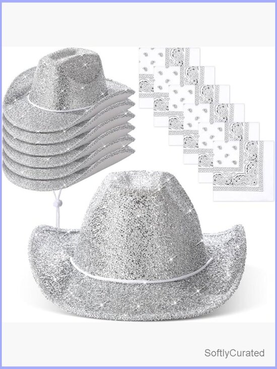 12 Pcs Sparkly Cowboy Hats & Bandanas Set Western Party Hats Adjustable main image 7